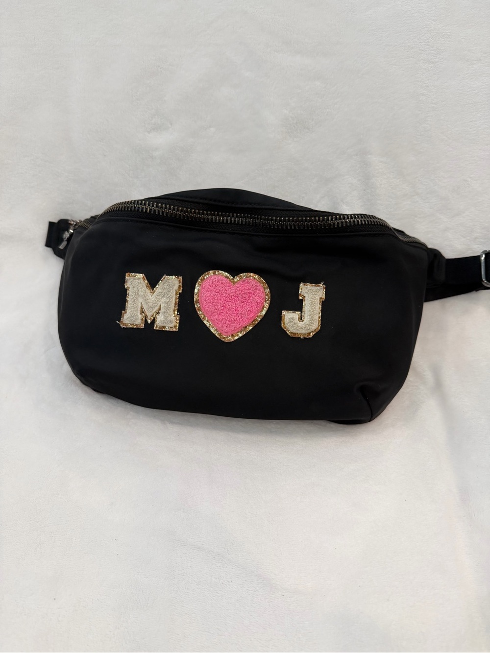 Stoney Clover Lane Custom Nylon Fanny Pack Black "M ♥ J" Initial Belt Bag